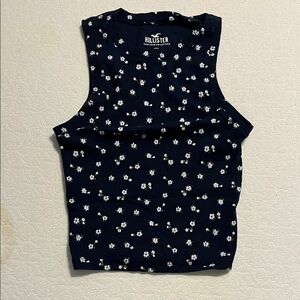 Hollister Navy Floral Ribbed Crop Tank
